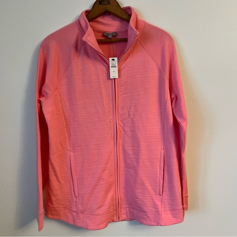 T By Talbots Crazy Crush Full Zip Bright Pink Long Sleeve Mock Neck Jacket M